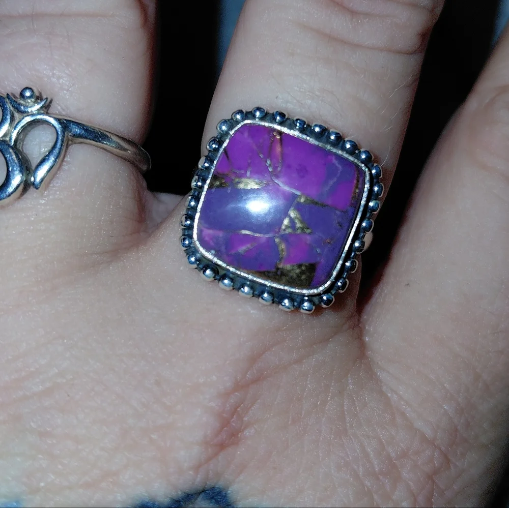 Purple Copper Turquoise Statement Ring Size 7.75